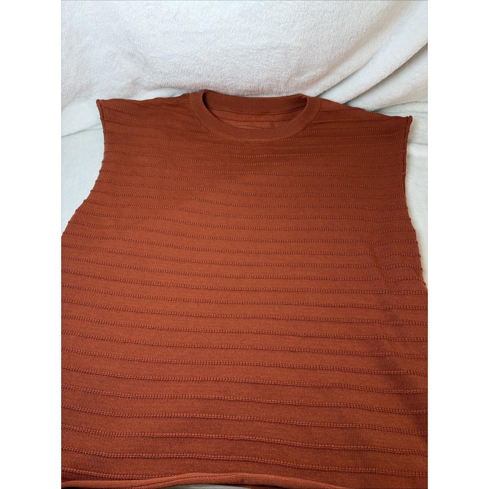 Ribbed Knit Cap Sleeve Sweater Top Brick Red/Rust XL Fall Fashion Autumnal EUC